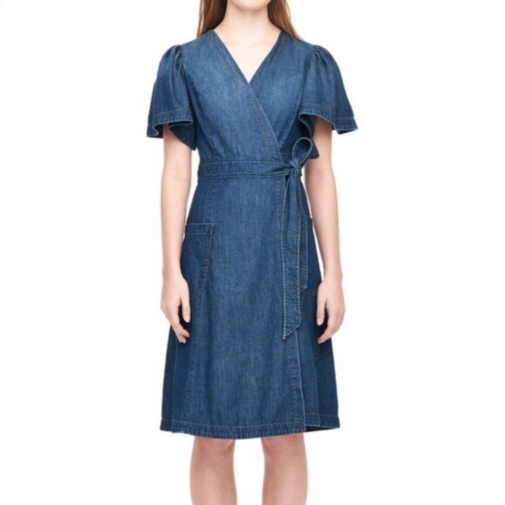 La Vie Rebecca Taylor Drapey Denim Wrap Dress – Vintage-Inspired | Size Large